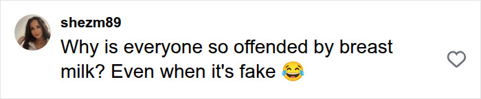 Social media post defending pregnant star runway milk performance with fake breast milk comment.