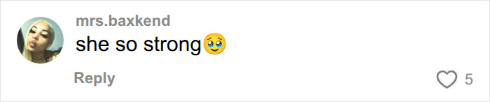 A social media comment of support for a pregnant woman praising her strength with emojis. A social media comment of support for a pregnant woman praising her strength with emojis.