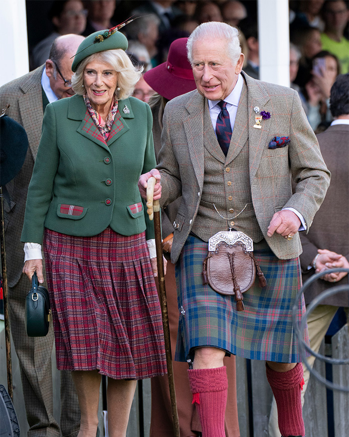King Charles and Camilla, Queen Consort, wearing traditional Scottish attire, after his controversial letter.