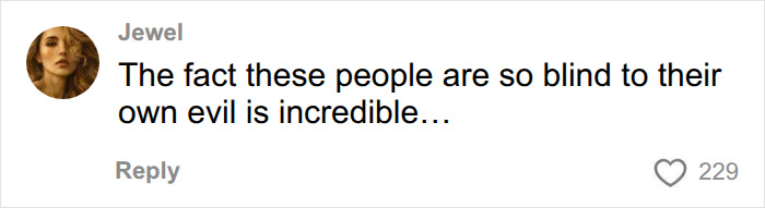 A comment stating people are blind to their own evil, regarding the Racist Karen arrested in San Jose. A comment stating people are blind to their own evil, regarding the Racist Karen arrested in San Jose.
