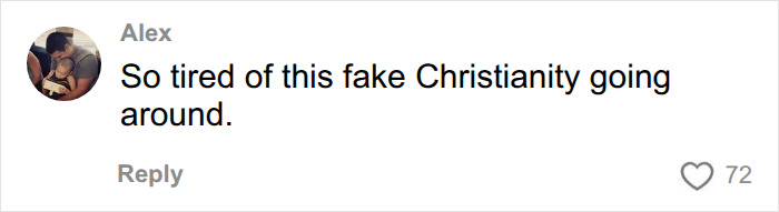A social media comment from Alex about fake Christianity in relation to Racist Karen arrested in San Jose. A social media comment from Alex about fake Christianity in relation to Racist Karen arrested in San Jose.