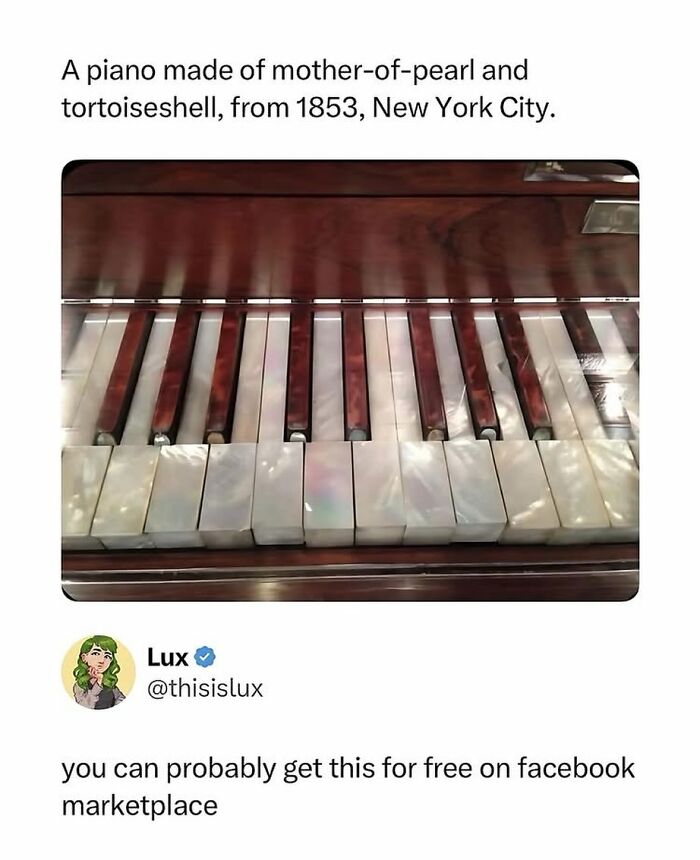 Vintage piano with mother-of-pearl keys from 1853 New York City