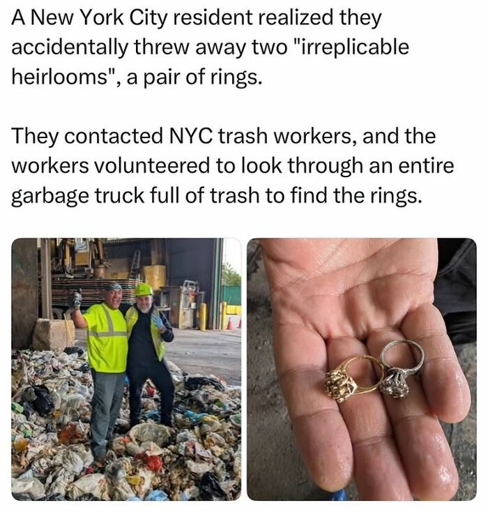 Story of NYC trash workers finding lost heirloom rings in garbage