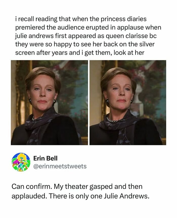 Tweet praising Julie Andrews with images from Princess Diaries movie