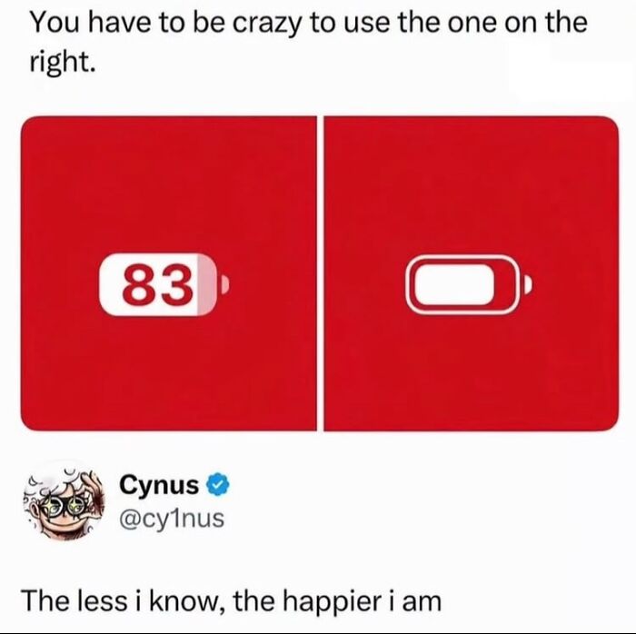 Meme comparing battery levels with caption about being crazy funny meme