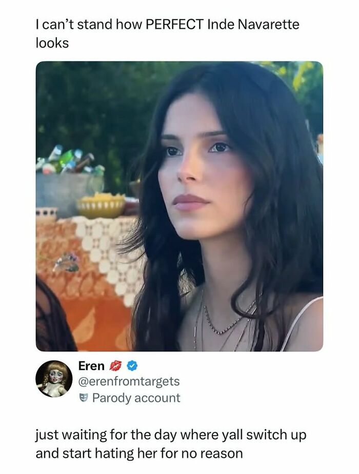Close up of Inde Navarette with fan comment meme