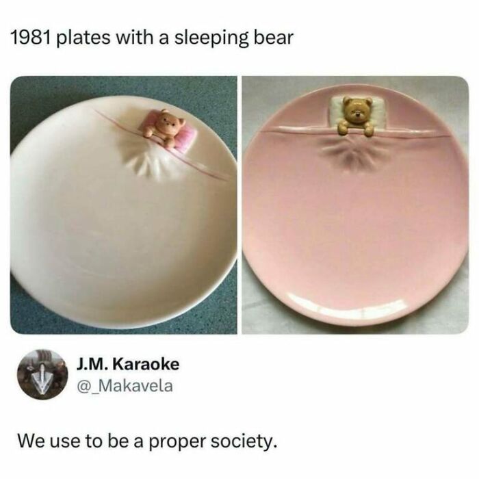 Two 1981 plates featuring sleeping bears, a humorous photo from the internet.