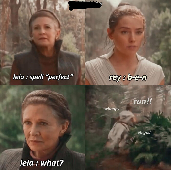 Star Wars cringe meme featuring Princess Leia and Rey talking about Ben.