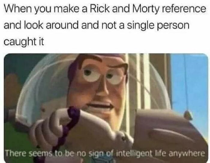 Buzz Lightyear meme template used for a cringe Rick and Morty fan joke.