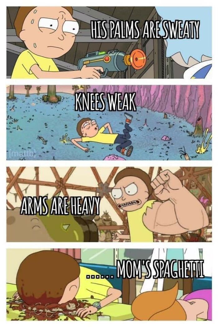 A four-panel Morty Smith cringe meme featuring lyrics from Eminem's Lose Yourself.
