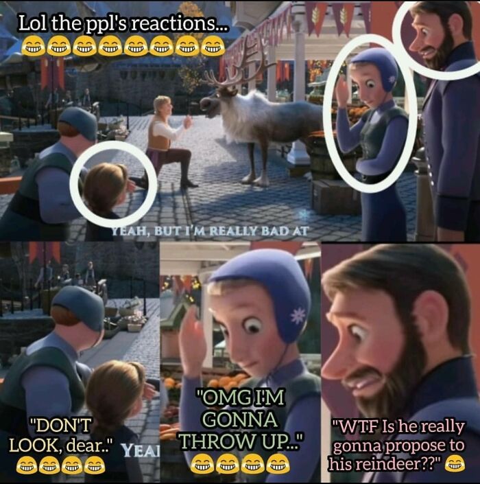 A cringe meme from Frozen featuring Kristoff proposing with text about his reindeer