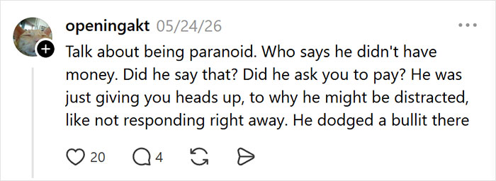 A social media comment from openingakt on 05/24/26, about a weird text before a date, suggesting it's not a warning sign. A social media comment from openingakt on 05/24/26, about a weird text before a date, suggesting it's not a warning sign.