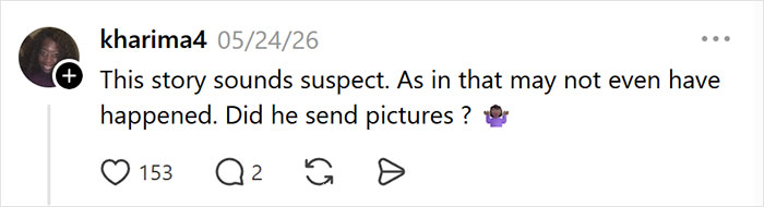 A comment on social media, identifying the weird text before a date as a suspicious warning sign. A comment on social media, identifying the weird text before a date as a suspicious warning sign.