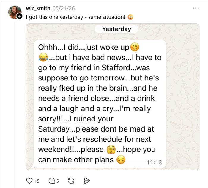 Screenshot of a text message from a date received by wiz_smith, a weird text and a warning sign. Screenshot of a text message from a date received by wiz_smith, a weird text and a warning sign.