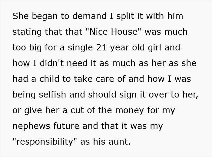 Text snippet detailing an ex-girlfriend's selfish demands for inheritance, emphasizing inheritance drama. Text snippet detailing an ex-girlfriend's selfish demands for inheritance, emphasizing inheritance drama.