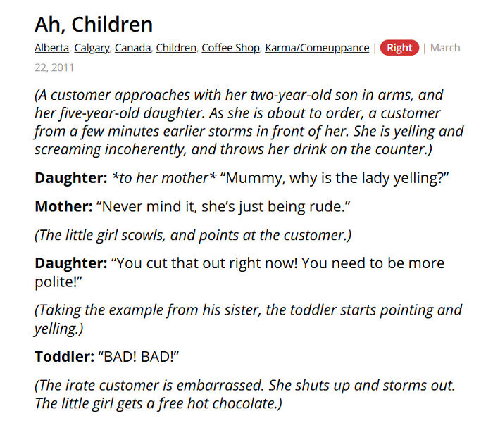 Children confront rude customer in coffee shop causing a scene