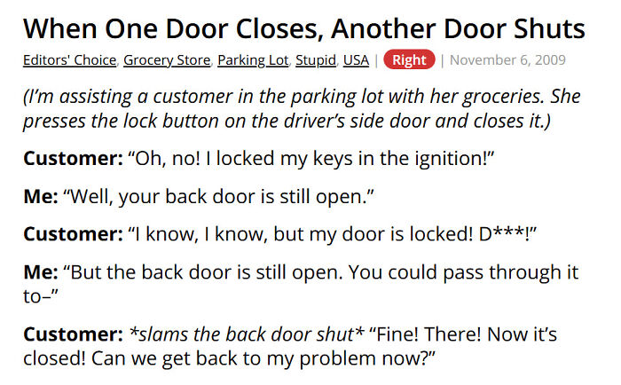 Customer locks keys inside car and confuses open door at grocery store