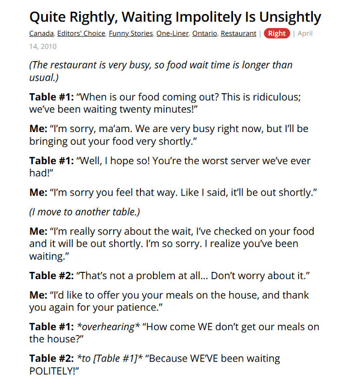 Restaurant customers argue about wait time and politeness