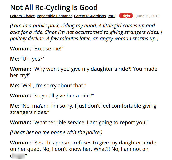 Woman demands ride for daughter on quad at public park