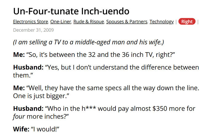 Customer confused over price difference for TVs with different inch sizes