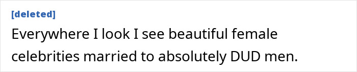 Comment on female celebrities and dud men, relevant to Sandra Bullock's experience with Jesse James cheating. Comment on female celebrities and dud men, relevant to Sandra Bullock's experience with Jesse James cheating.