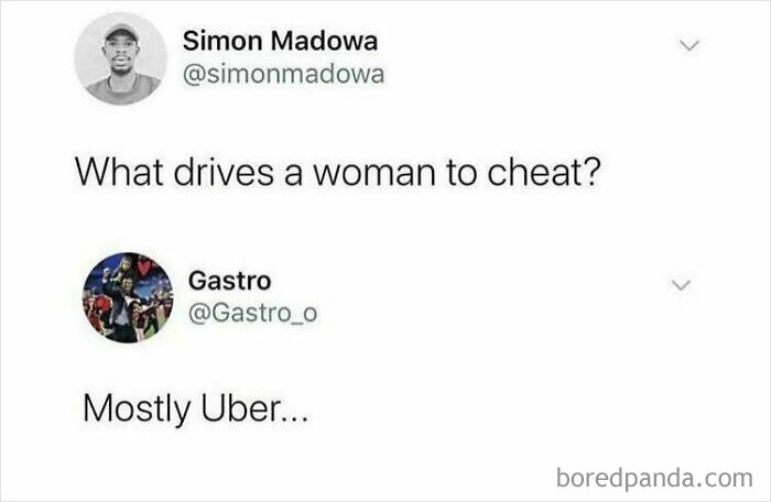 Sarcastic tweet joking Uber as main reason women cheat