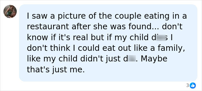 A social media comment from a user discussing the disturbing details surrounding Saylor Hayes' parents and their actions.