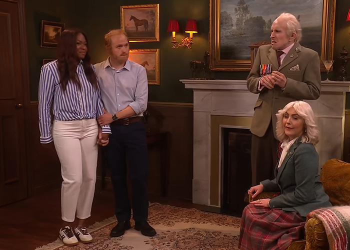 SNL UK sketch featuring actors portraying Meghan Markle and Prince Harry. SNL UK sketch featuring actors portraying Meghan Markle and Prince Harry.