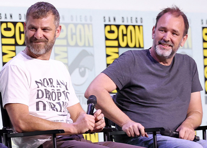 South Park creators Trey Parker and Matt Stone during a panel discussion, sparking fan fury with their Trump dig. South Park creators Trey Parker and Matt Stone during a panel discussion, sparking fan fury with their Trump dig.