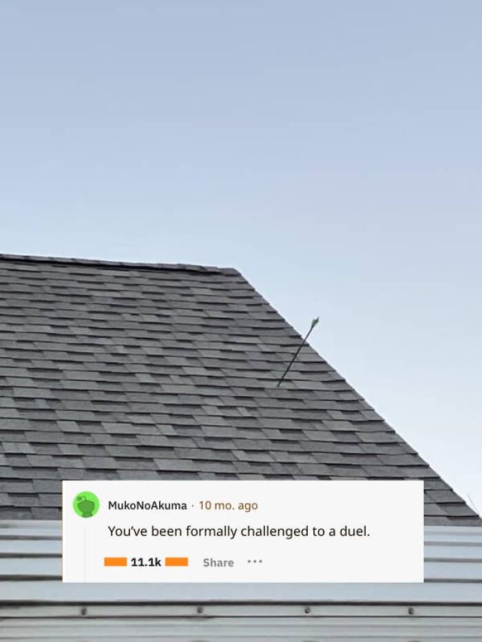 An arrow stuck in a roof with a Reddit comment overlay, illustrating the unexpected things found when reading the comments.