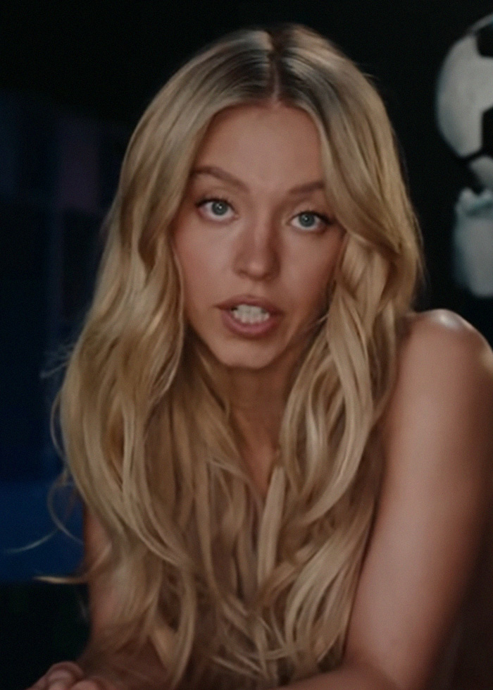 Close-up of Sydney Sweeney, a poignant response after betting ad campaign backlash. Close-up of Sydney Sweeney, a poignant response after betting ad campaign backlash.