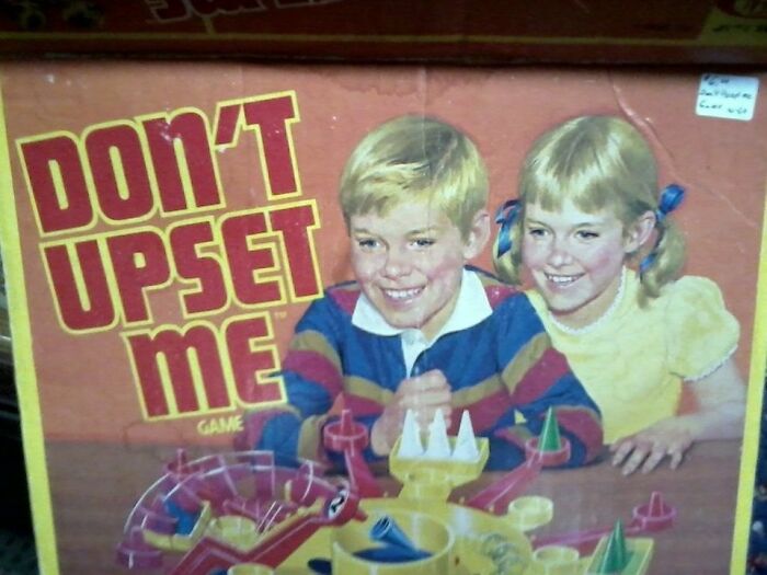 An unhinged secondhand board game called Dont Upset Me, featuring two smiling children on the cover.