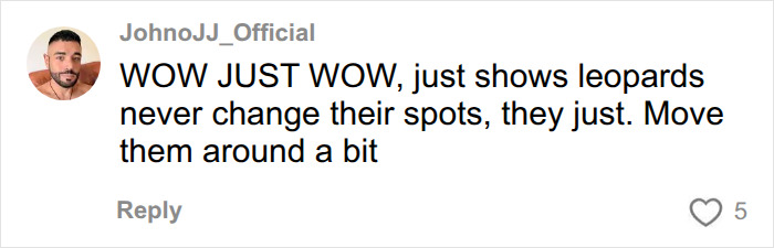A comment on social media about a hairdresser and a childhood bully, noting leopards never change spots.