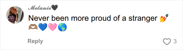 A comment from Melanie showing support for the hairdresser's handling of his childhood bully.