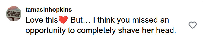 A comment suggesting a hairdresser should have shaved his childhood bully's head instead of doing her hair.