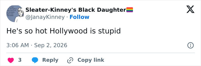 A social media post from Sleater-Kinney's Black Daughter praises Elliot Page, contrasting with Hollywood's bleak reality. A social media post from Sleater-Kinney's Black Daughter praises Elliot Page, contrasting with Hollywood's bleak reality.