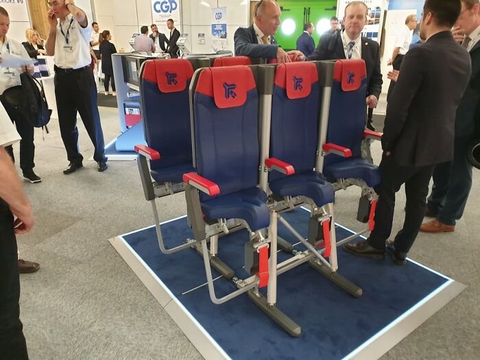 Extremely narrow and cramped prototype airplane seats as a terrible product design example