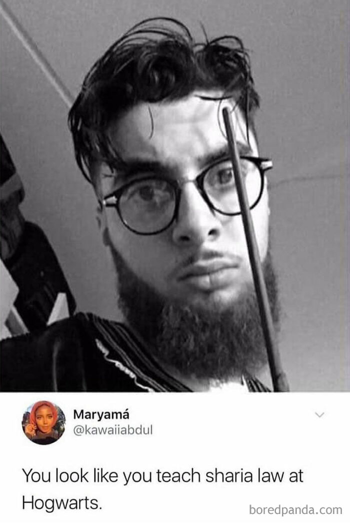 A humorous meme featuring a man with a beard and glasses, holding a wand.