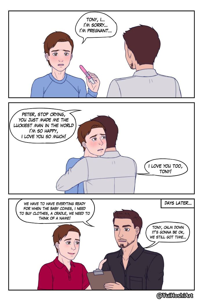 A bizarre and cringe fan fiction comic about Tony Stark and Peter Parker