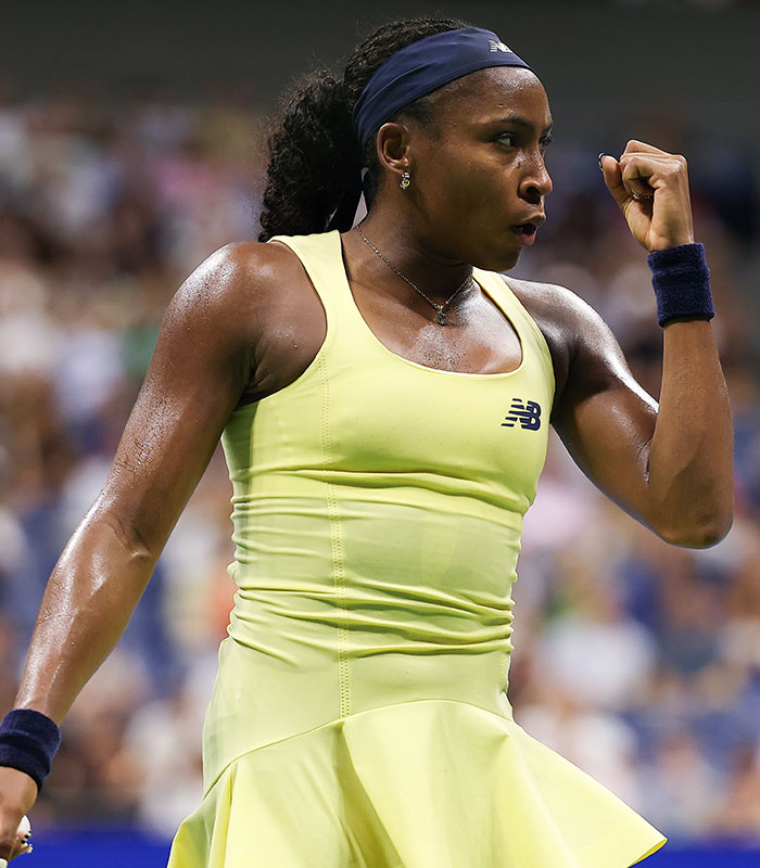 Coco Gauff, a US Open influencer, celebrates a point during a match. Coco Gauff, a US Open influencer, celebrates a point during a match.