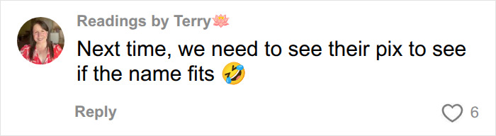 A comment about seeing pictures to judge if pet names fit, referencing the vet's funny stories. A comment about seeing pictures to judge if pet names fit, referencing the vet's funny stories.