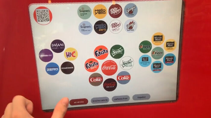 Confusing beverage dispenser screen layout showing Terrible Product Design