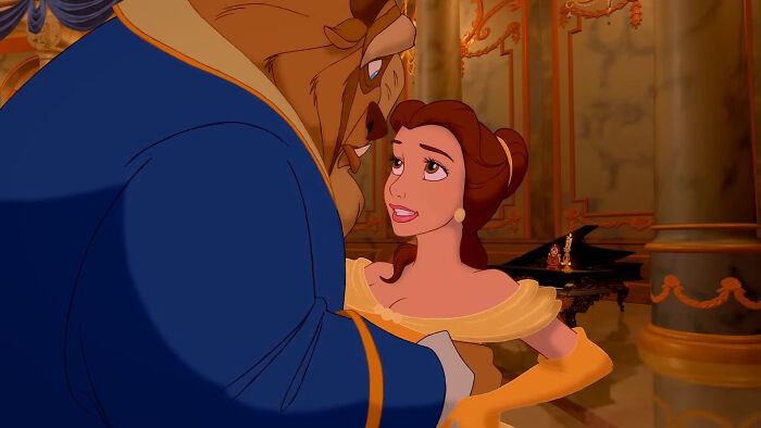 Belle and Beast looking into each other's eyes, illustrating dumb ways people ruin their lives.