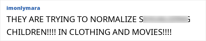 A social media comment from imonlymara expressing concern about normalizing inappropriate content on children's clothing, like the girls' t-shirt. A social media comment from imonlymara expressing concern about normalizing inappropriate content on children's clothing, like the girls' t-shirt.