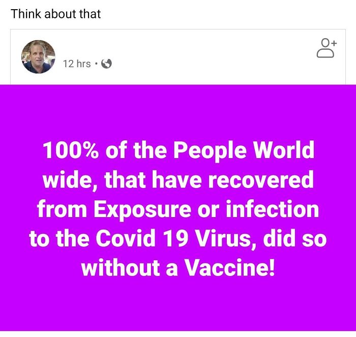 Social media post with unhinged thoughts about Covid 19 recovery.