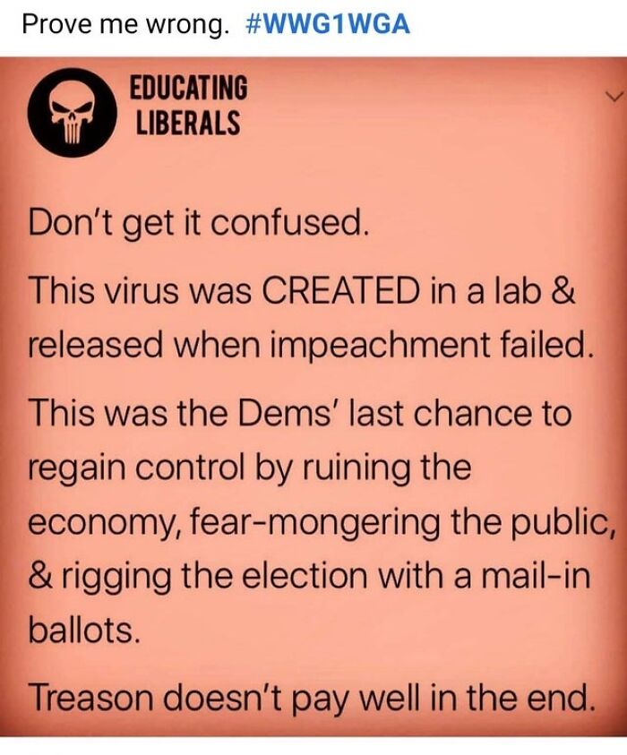 Unhinged social media post about the virus being created in a lab.