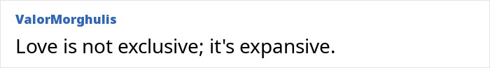 Screenshot of a comment stating Love is not exclusive; its expansive, discussing the twin bond.