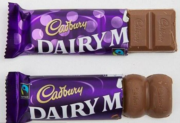 Two chocolate bars with different shapes, a clear example of terrible product design