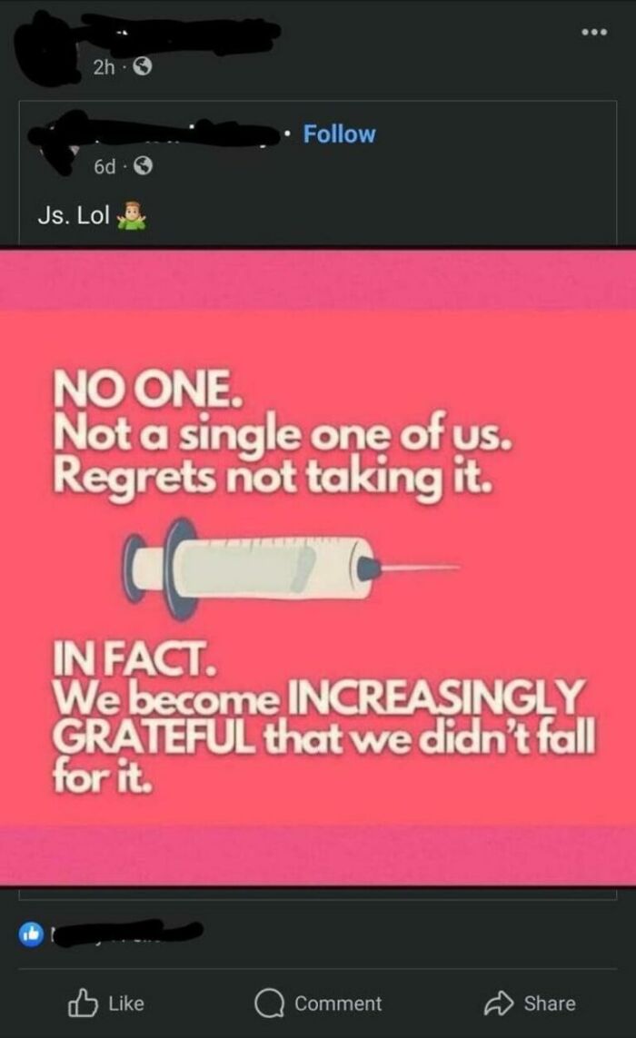 An unhinged social media post about people who didnt take the jab.