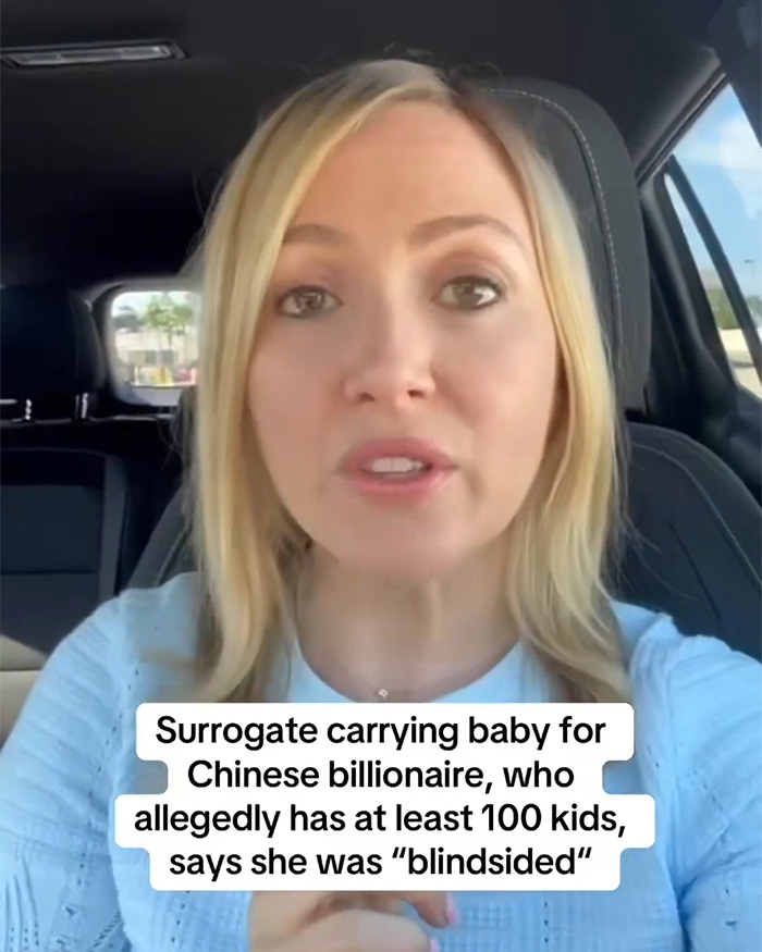 A woman in a car, looking shocked, discussing the disturbing truth about her surrogate baby.